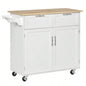 HOMCOM 41 Modern Rolling Kitchen Island on Wheels, Utility Cart Storage Trolley with Rubberwood Top Drawers, White