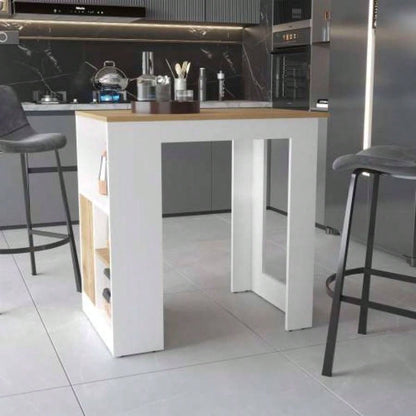 Kitchen Island with Open Compartment and Cabinet in White and Macadamia