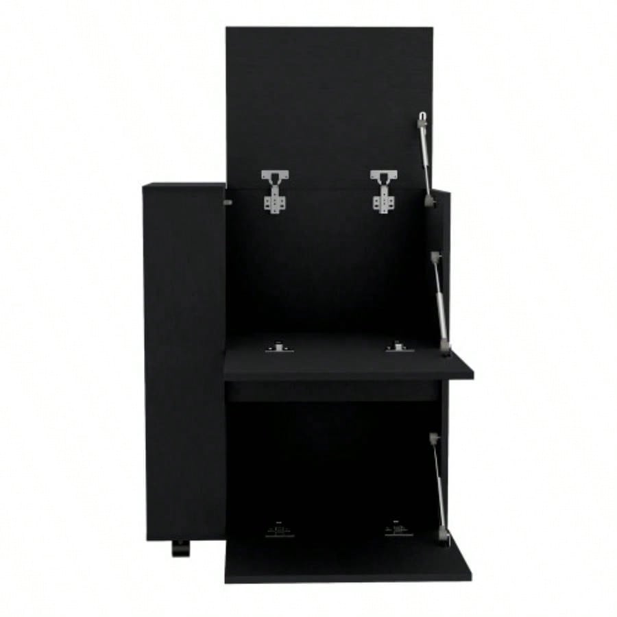DEPOT E - SHOP Tully Bar Cart Two Pull - Down Door Cabinets and Two Open Shelves, Black