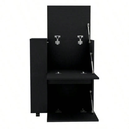 DEPOT E - SHOP Tully Bar Cart Two Pull - Down Door Cabinets and Two Open Shelves, Black