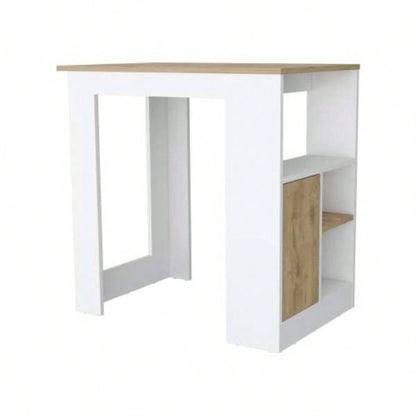 Kitchen Island with Open Compartment and Cabinet in White and Macadamia
