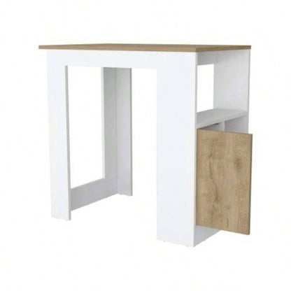 Kitchen Island with Open Compartment and Cabinet in White and Macadamia