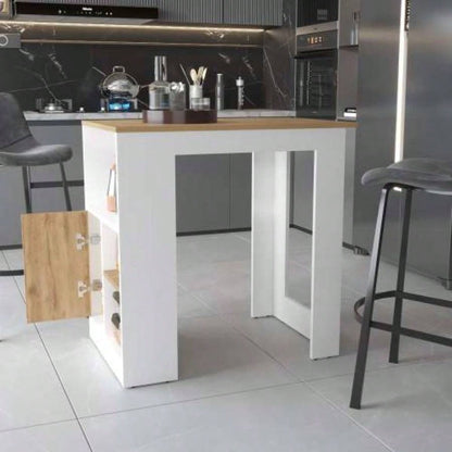 Kitchen Island with Open Compartment and Cabinet in White and Macadamia