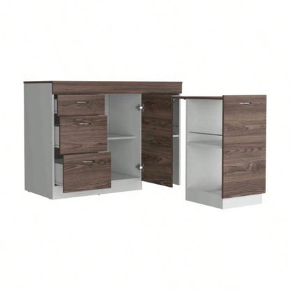 Joliet Kitchen Base Cabinet, Three Drawers, Two Interior Shelves, One Flexible Cabinet