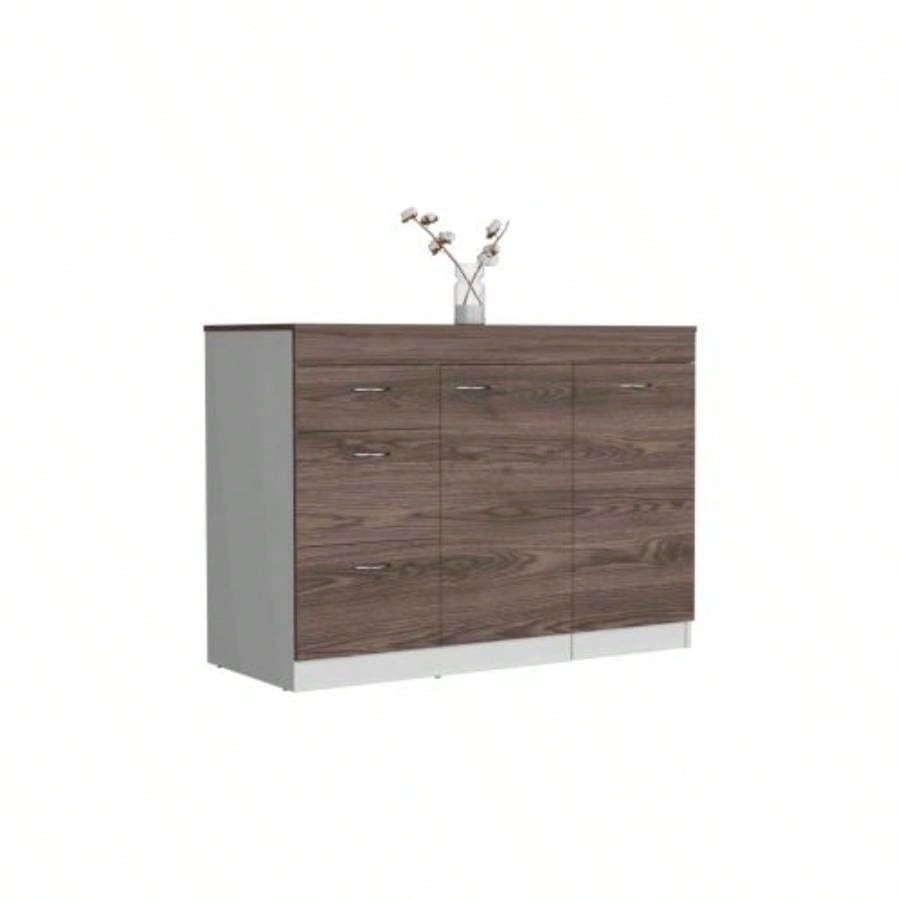 Joliet Kitchen Base Cabinet, Three Drawers, Two Interior Shelves, One Flexible Cabinet