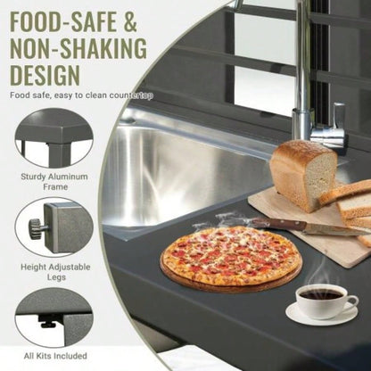 Outdoor Kitchen Island with Storage, Aluminum Kitchen Storage Island Stainless Steel Outdoor Sink/Faucet Drainboard, Freestanding Storage Shelves with Protective Cover Indoor Outdoor