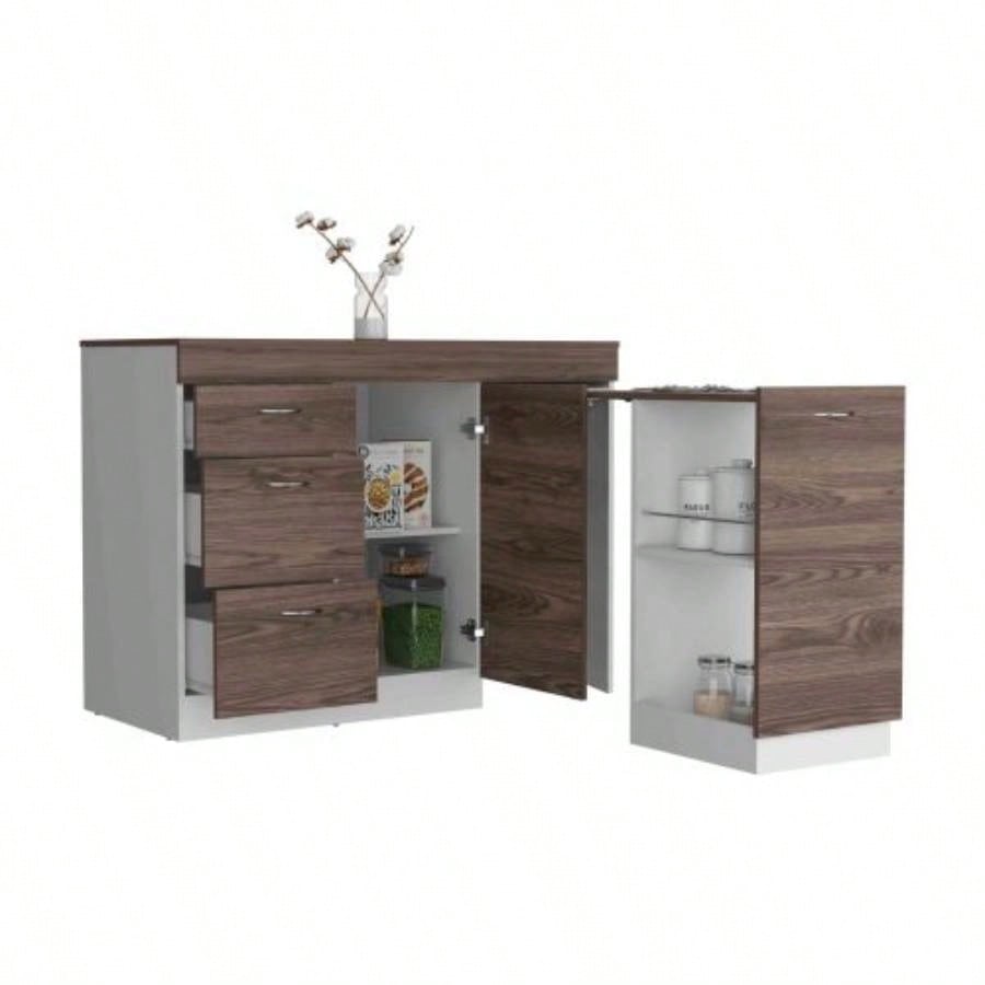 Joliet Kitchen Base Cabinet, Three Drawers, Two Interior Shelves, One Flexible Cabinet