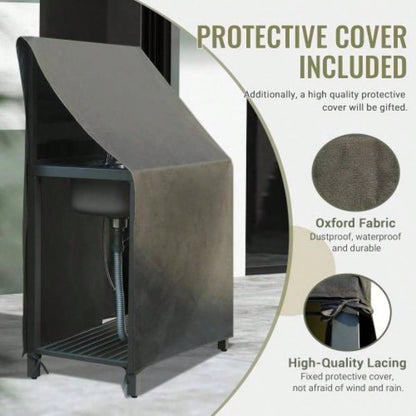 Outdoor Kitchen Island with Storage, Aluminum Kitchen Storage Island Stainless Steel Outdoor Sink/Faucet Drainboard, Freestanding Storage Shelves with Protective Cover Indoor Outdoor