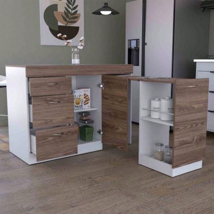 Joliet Kitchen Base Cabinet, Three Drawers, Two Interior Shelves, One Flexible Cabinet