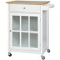 HOMCOM 27 Rolling Kitchen Island Cart with Drawer and Glass Door Cabinet, Kitchen Trolley with Adjustable Shelf and Towel Rack, White