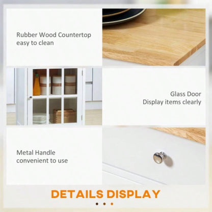 HOMCOM 27 Rolling Kitchen Island Cart with Drawer and Glass Door Cabinet, Kitchen Trolley with Adjustable Shelf and Towel Rack, White