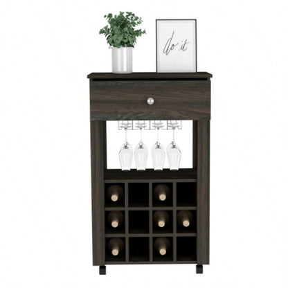 Bar Cart Bayamon, Twelve Wine Cubbies, Four, Carbon Espresso