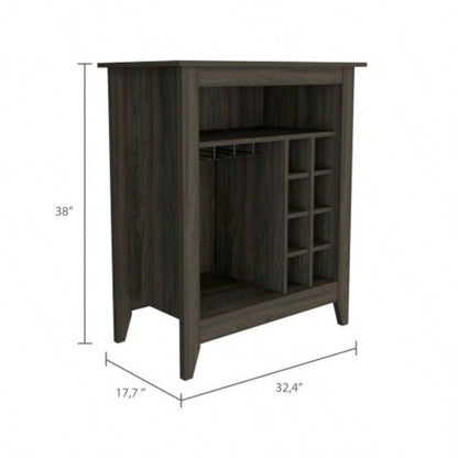 Bar Cabinet Castle, One Open Shelf, Six Wine Cubbies, Carbon Espresso