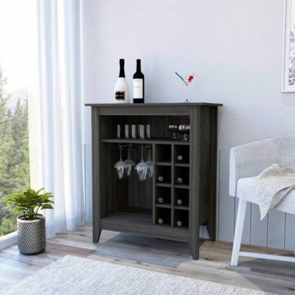 Bar Cabinet Castle, One Open Shelf, Six Wine Cubbies, Carbon Espresso
