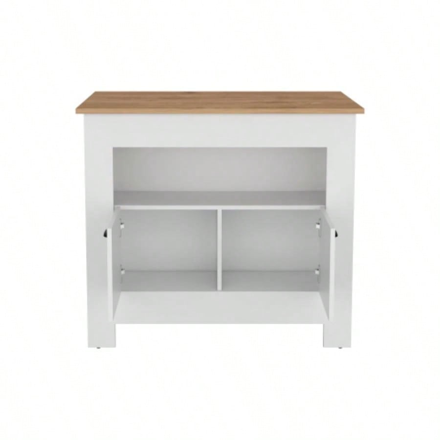 Kitchen Island 35 H, 2 doors, 3 shelves, White/Macadamia