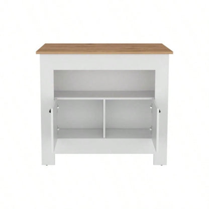 Kitchen Island 35 H, 2 doors, 3 shelves, White/Macadamia