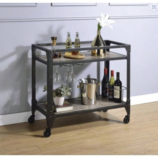 Jorgensen Rustic Oak Charcoal Serving Cart