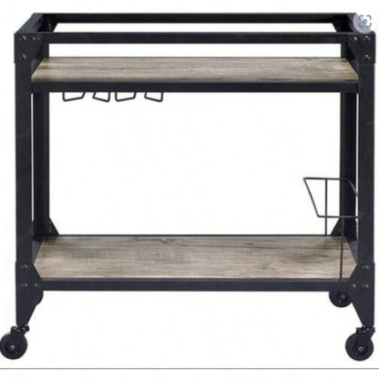 Jorgensen Rustic Oak Charcoal Serving Cart