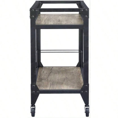Jorgensen Rustic Oak Charcoal Serving Cart