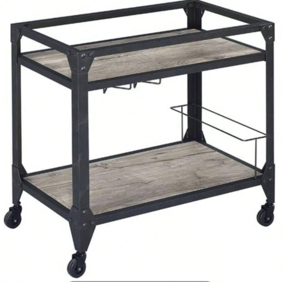 Jorgensen Rustic Oak Charcoal Serving Cart