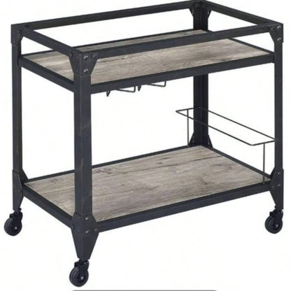 Jorgensen Rustic Oak Charcoal Serving Cart