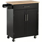 HOMCOM Kitchen Island Cart Rolling Trolley Cart with Drawer, Storage Cabinet Towel Rack, Black