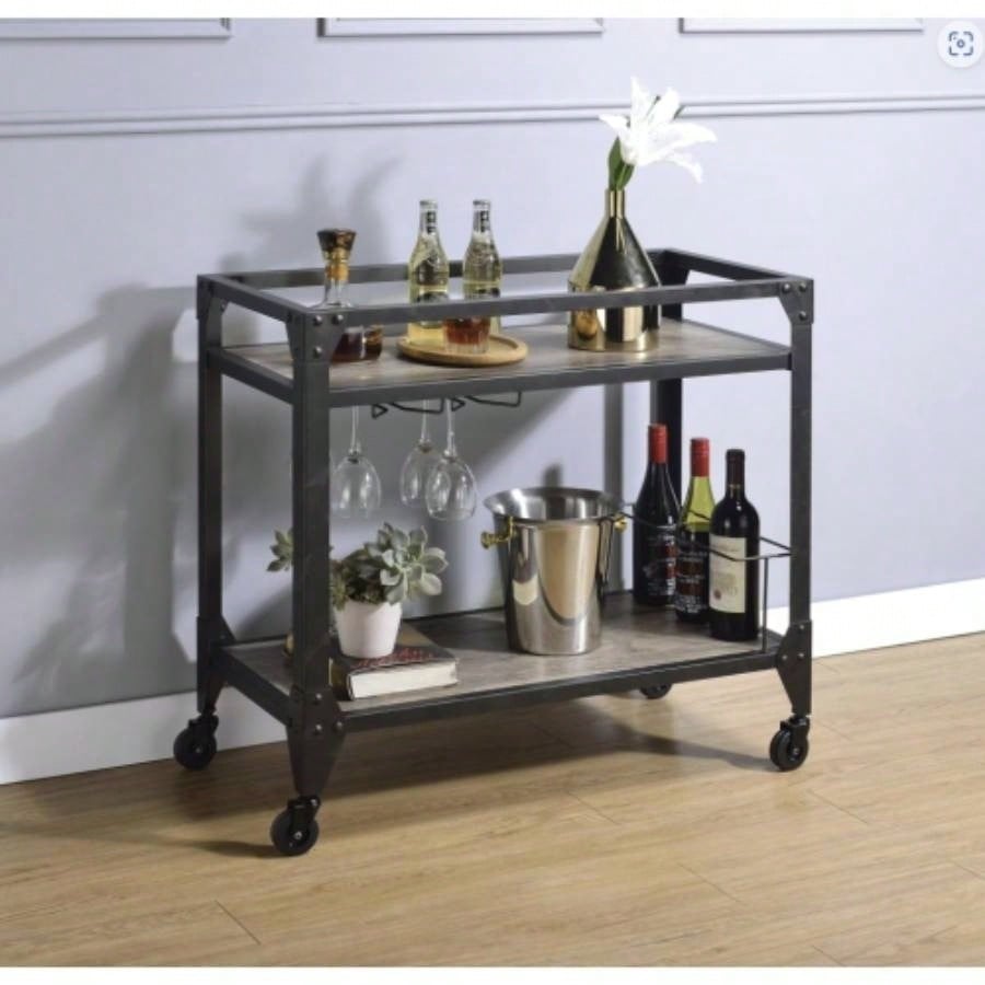 Jorgensen Rustic Oak Charcoal Serving Cart
