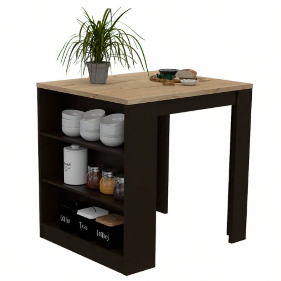 Elkins 3 - Drawer Kitchen Island Black Wengue and Pine