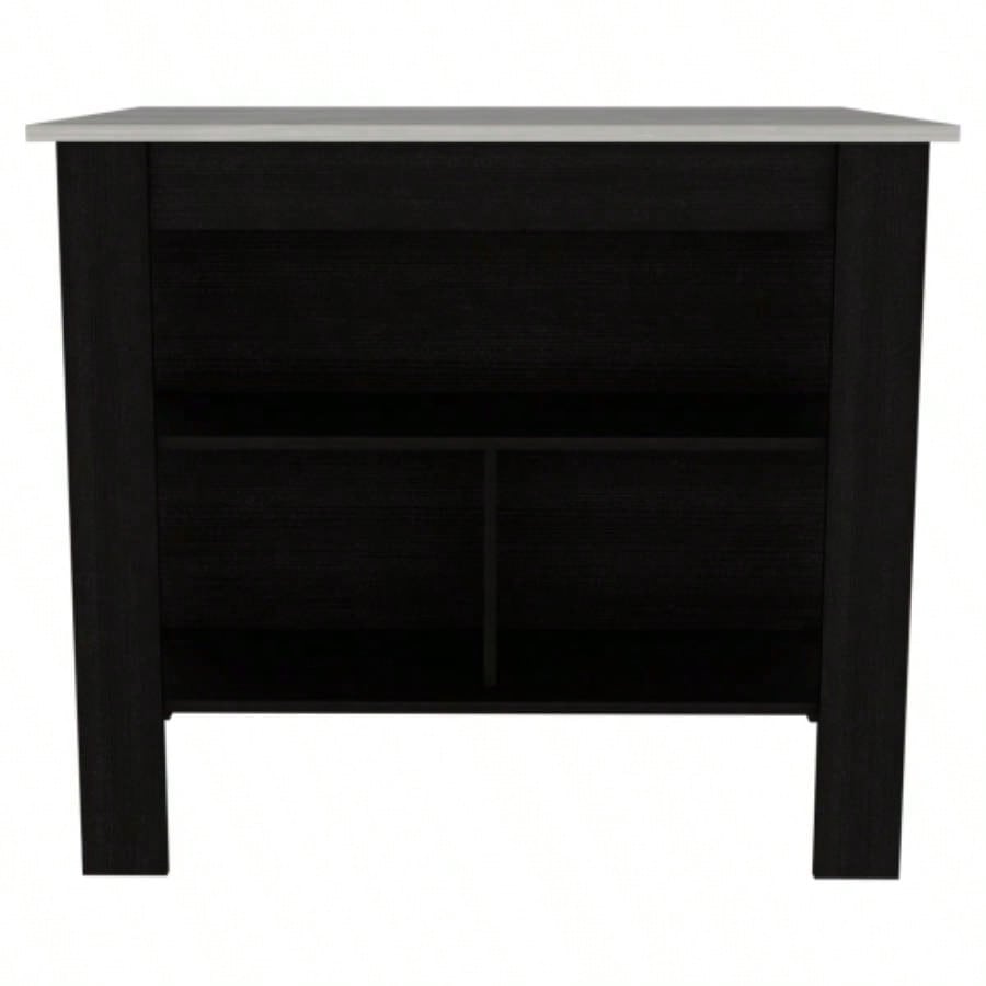 Rockaway 3 - Shelf Kitchen Island Black and Ibiza Marble