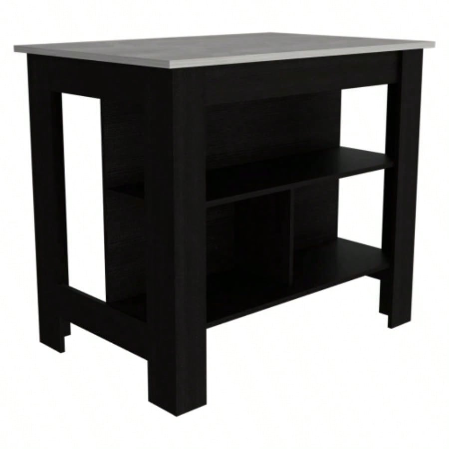 Rockaway 3 - Shelf Kitchen Island Black and Ibiza Marble
