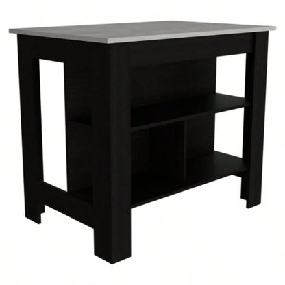 Rockaway 3 - Shelf Kitchen Island Black and Ibiza Marble