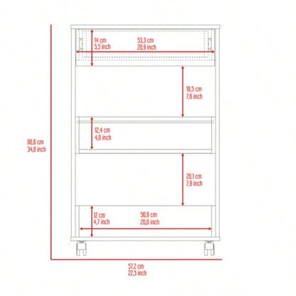 White and Dark Walnut 1 - Drawer 2 - Shelf Kitchen Cart with Caster
