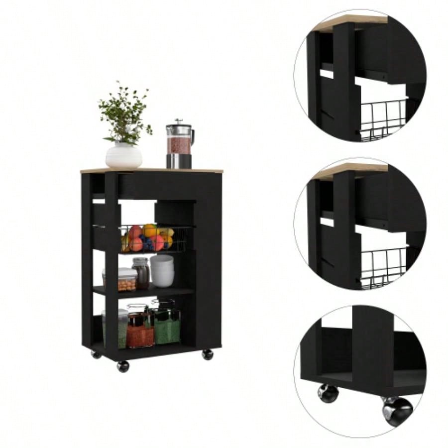Black Wengue and Light Oak 5 - Shelf 1 - Drawer Kitchen Cart