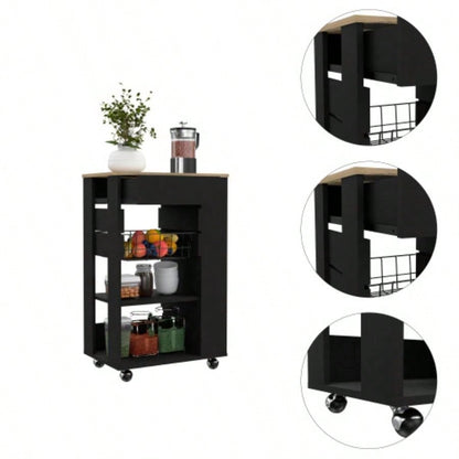 Black Wengue and Light Oak 5 - Shelf 1 - Drawer Kitchen Cart