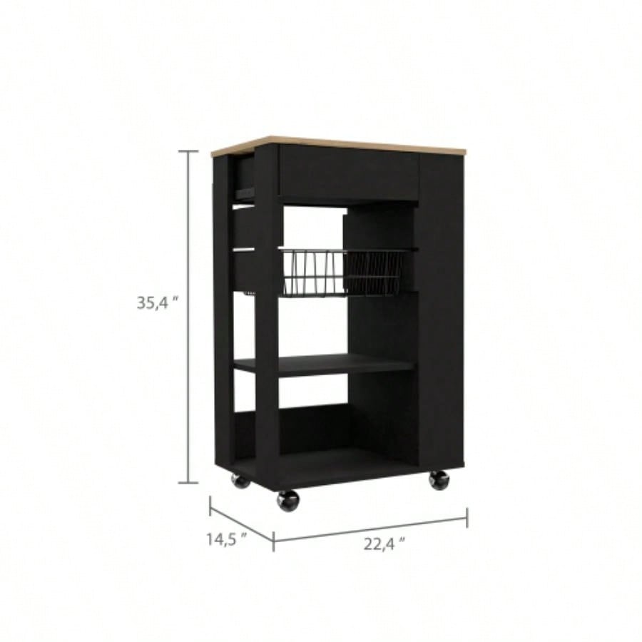 Black Wengue and Light Oak 5 - Shelf 1 - Drawer Kitchen Cart
