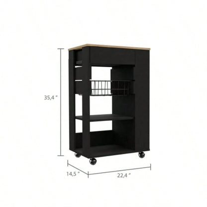 Black Wengue and Light Oak 5 - Shelf 1 - Drawer Kitchen Cart