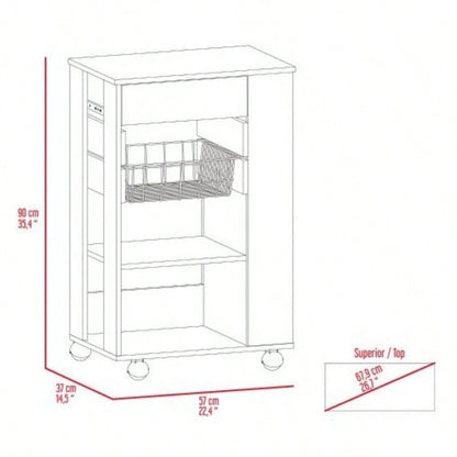 White and Light Oak 5 - Shelf 1 - Drawer Kitchen Cart