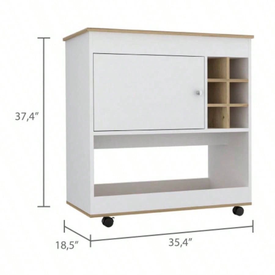 Pendleton 1 - Shelf 6 - Bottle Bar Cart Light Oak and White