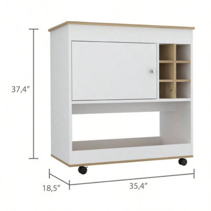 Pendleton 1 - Shelf 6 - Bottle Bar Cart Light Oak and White