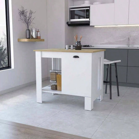 Vancouver 1 - Door Kitchen Island with Open Shelf White and Macadamia