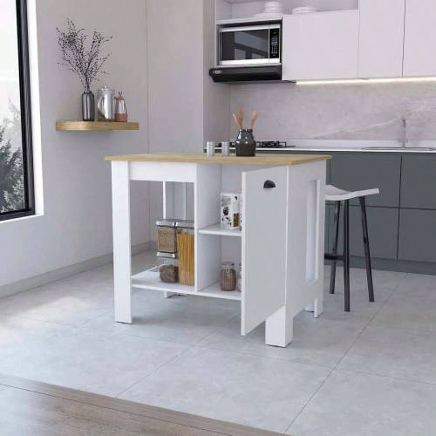 Vancouver 1 - Door Kitchen Island with Open Shelf White and Macadamia