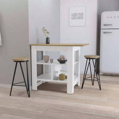 Adeline 3 - Shelf Kitchen Island White and Macadamia