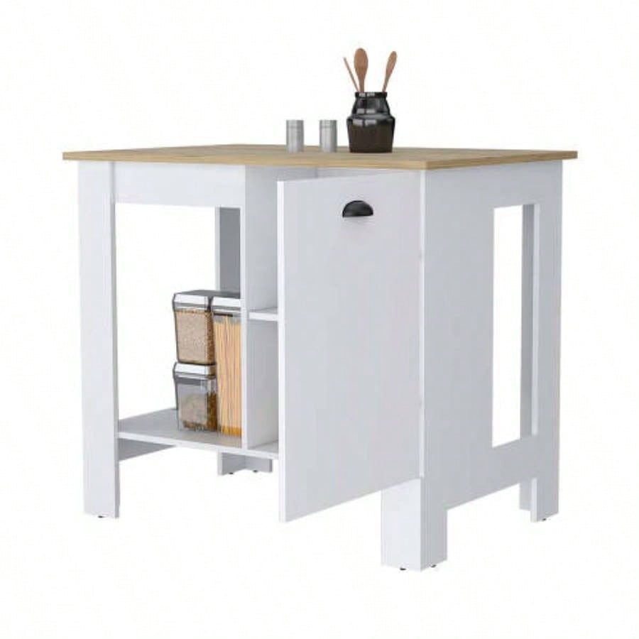 Vancouver 1 - Door Kitchen Island with Open Shelf White and Macadamia