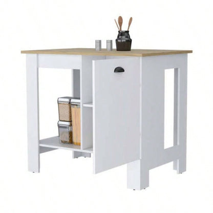 Vancouver 1 - Door Kitchen Island with Open Shelf White and Macadamia