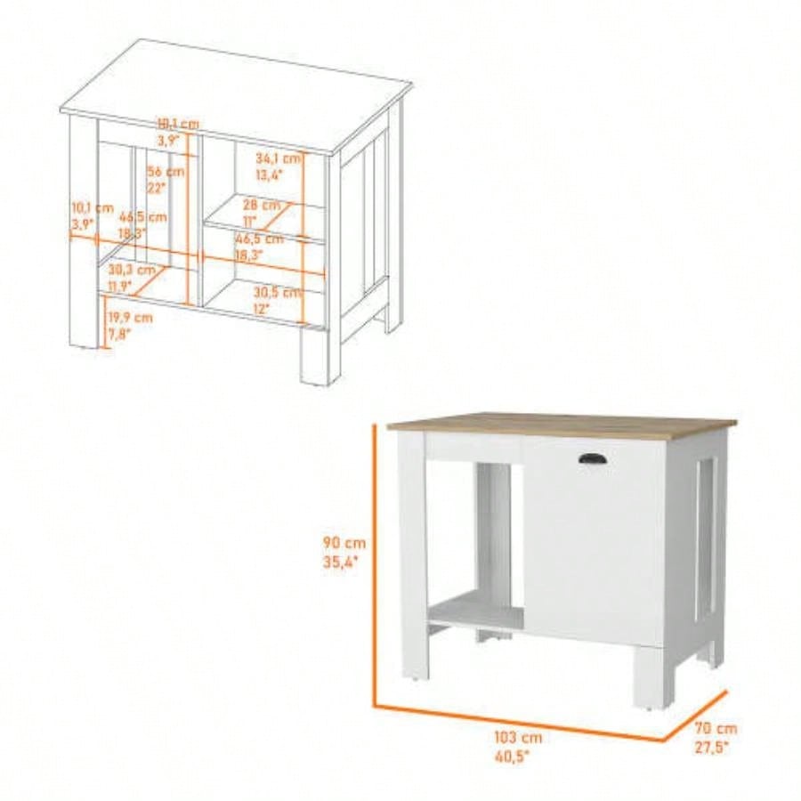 Vancouver 1 - Door Kitchen Island with Open Shelf White and Macadamia