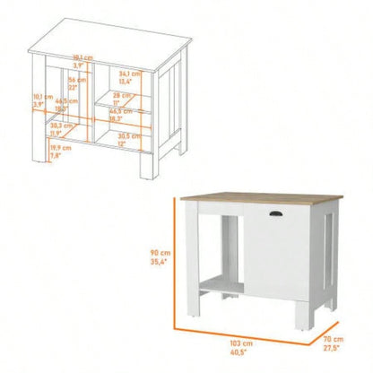 Vancouver 1 - Door Kitchen Island with Open Shelf White and Macadamia