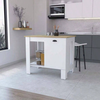 Vancouver 1 - Door Kitchen Island with Open Shelf White and Macadamia