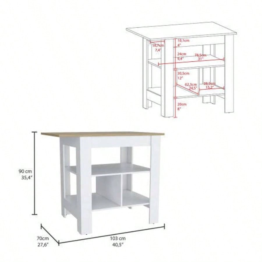 Adeline 3 - Shelf Kitchen Island White and Macadamia