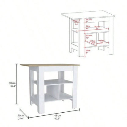 Adeline 3 - Shelf Kitchen Island White and Macadamia