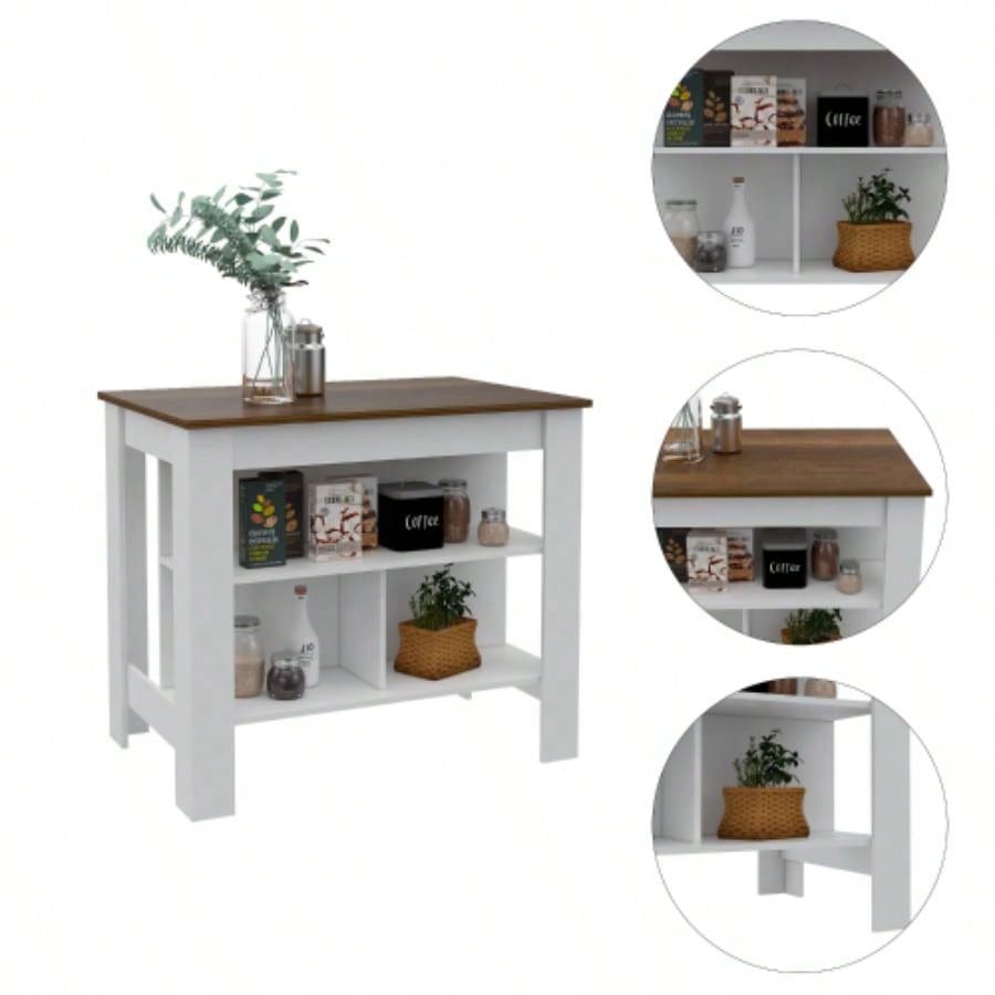 Sierra - Shelf 4 - Door 2 - piece Kitchen Set, Upper Wall Cabinet and Kitchen Island White and Walnut